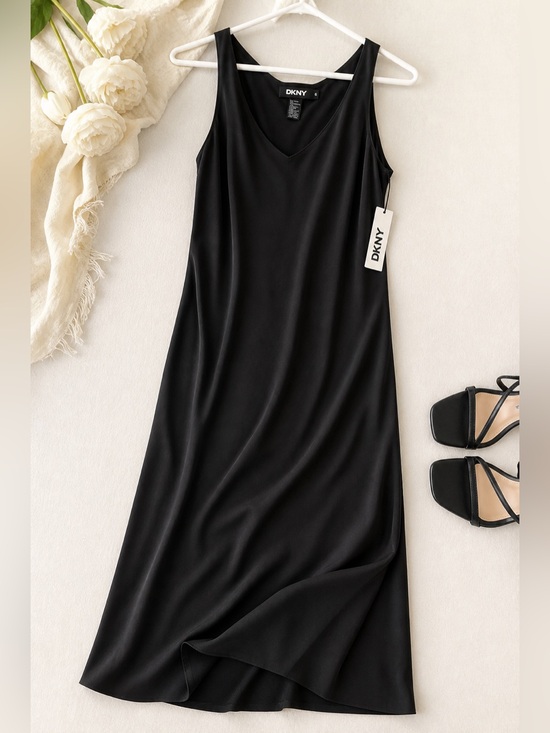Dkny Dresses & Skirts - DKNY 100% Silk Black Slip Dress Size 6 NWT Minimalist Midi 90s Bias Cut